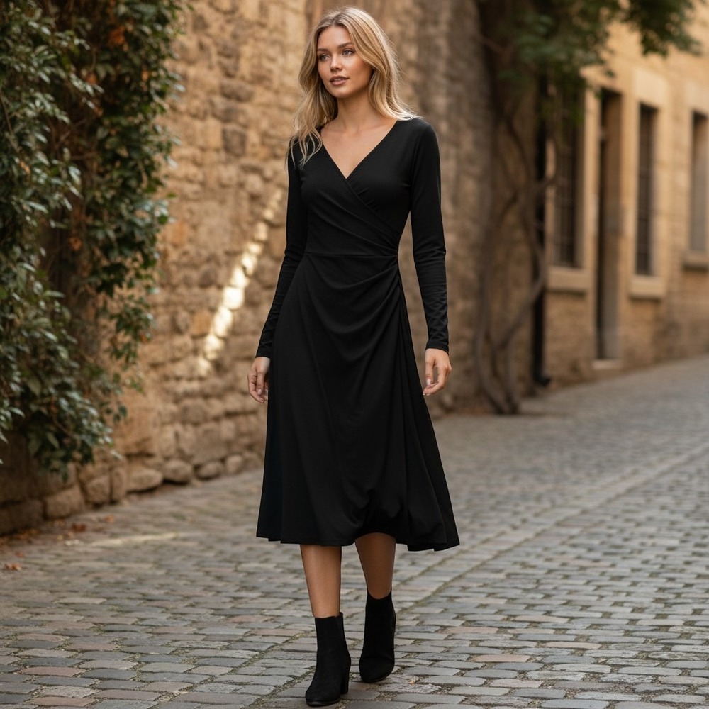 Wild‎ Fable Womens Long Sleeve Ruched Mini Dress Black Square Neck Small NEW